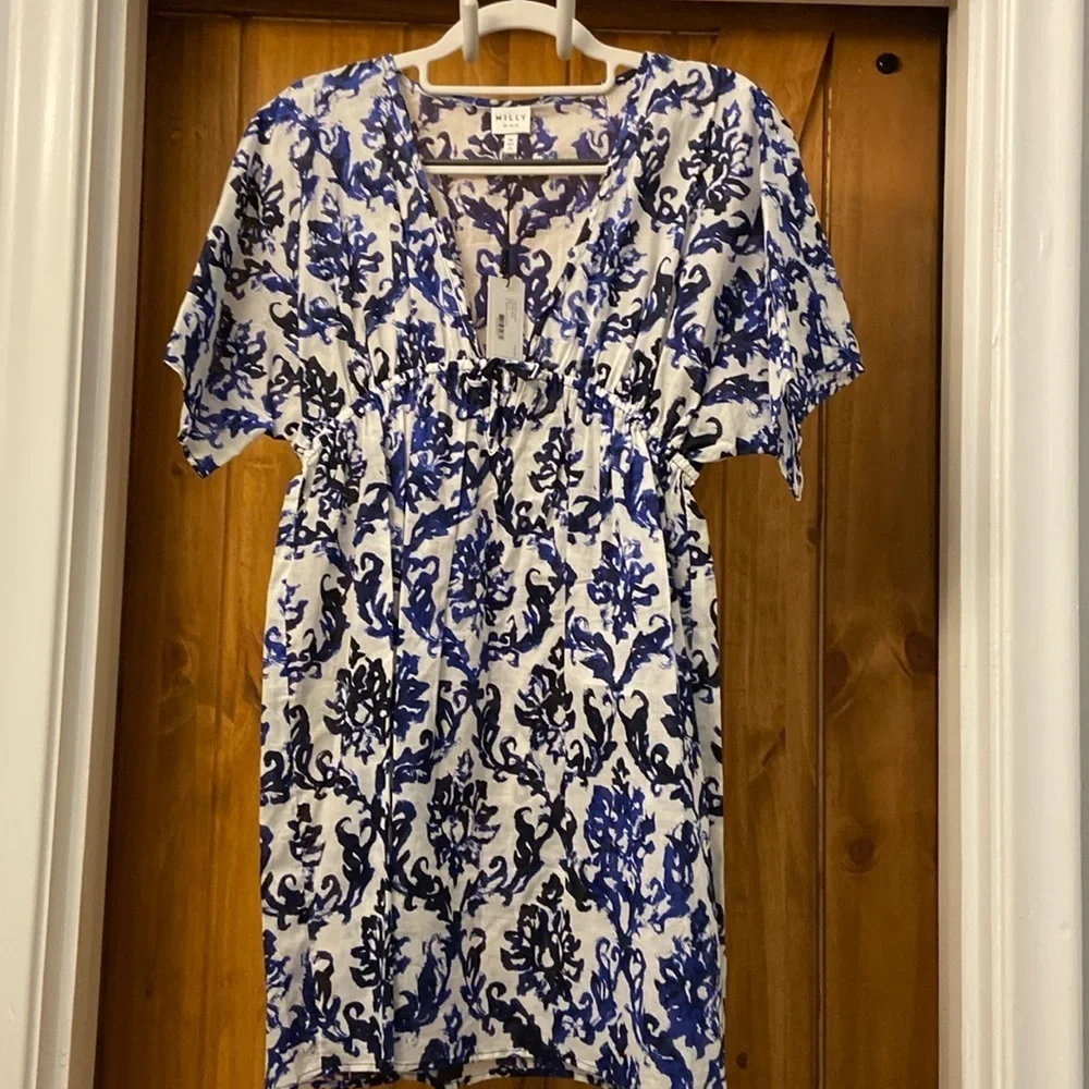 Milly Minis Girls V-Neck Coverup Blue/White Print Size 14 NWT